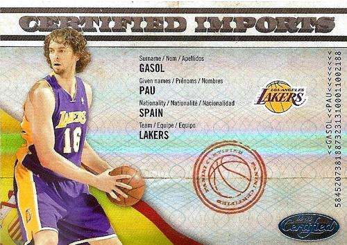 PAU GASOL - PANINI BASKETBALL `NBA STUDIO` 2010 - CERTIFIED IMPORTS `PROOF` 40/100 CARD