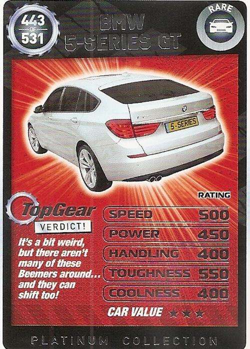 TOP GEAR TURBO CHALLENGE PLATINUM - BMW 5 GT `RARE` 443 CARD