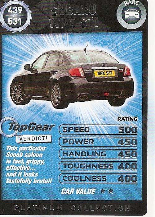 TOP GEAR TURBO CHALLENGE PLATINUM - SUBARU WRX STI `RARE` 439 CARD