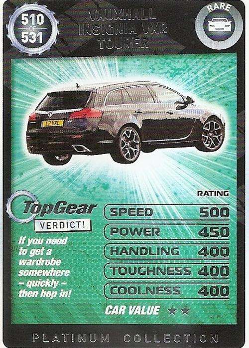 TOP GEAR TURBO CHALLENGE PLATINUM - VAUXHALL INSIGNIA VXR `RARE` 510 CARD