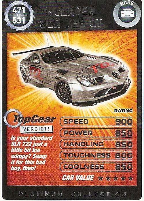 TOP GEAR TURBO CHALLENGE PLATINUM - McLAREN SLR 722 GT `RARE` 471 CARD