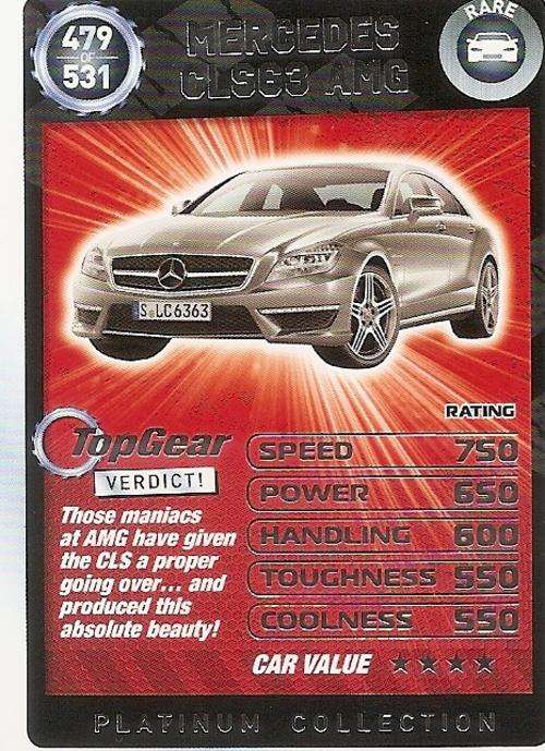 TOP GEAR TURBO CHALLENGE PLATINUM - MERCEDES CLS63 AMG `RARE` 479 CARD