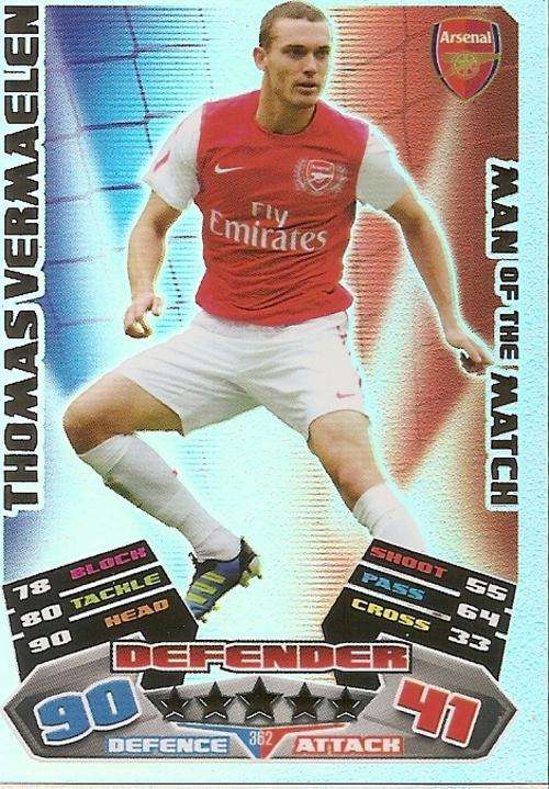 MATCH ATTAX 2012 - THOMAS VERMAULEN "MAN of the MATCH" CARD