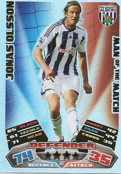 MATCH ATTAX 2012 - JONAS OLSSON "MAN of the MATCH" CARD