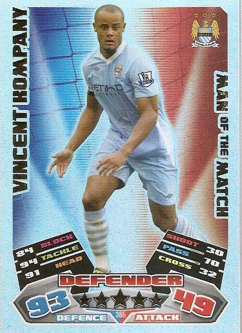 MATCH ATTAX 2012 - VINCENT KOMPANY "MAN of the MATCH" CARD