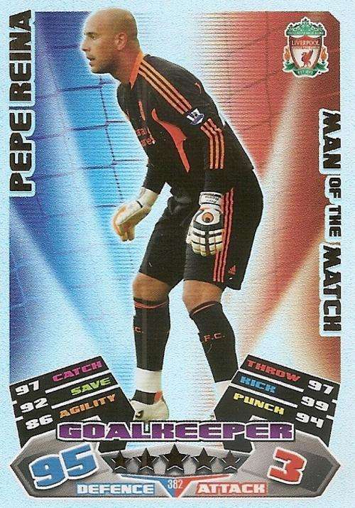 MATCH ATTAX 2012 - PEPE REINA "MAN of the MATCH" CARD