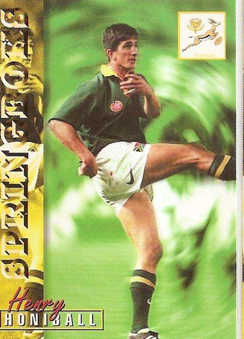 RUGBY 1997 COLLECTION by PANINI - HENRY HONNIBALL"SPRINGBOKS" BASE CARD 7