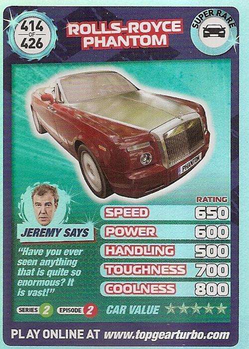 TOP GEAR TURBO CHALLENGE `EXTRA` - ROLLS-ROYCE PHANTOM `SUPER RARE` CARD 414