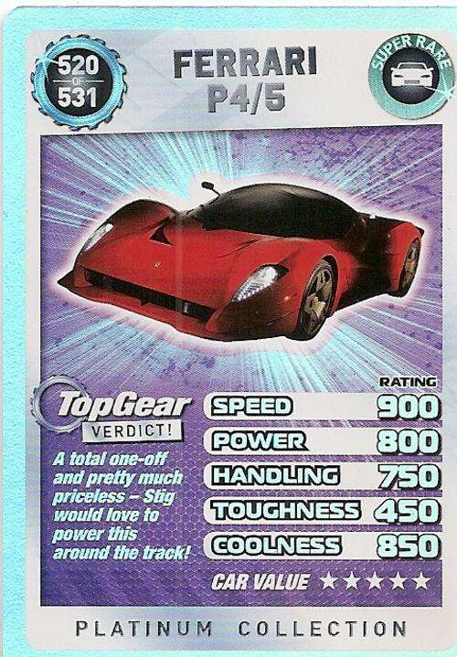 TOP GEAR TURBO CHALLENGE PLATINUM - FERRARI P4/5 `SUPER RARE` 520 TRADING CARD