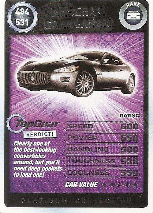 TOP GEAR TURBO CHALLENGE PLATINUM - MASERATTI GRANCABRIO `RARE` 484 CARD