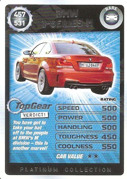TOP GEAR TURBO CHALLENGE PLATINUM - BMW 1-SERIES M `RARE` 457 CARD