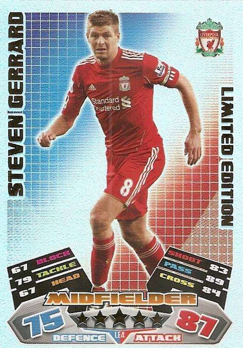 STEVEN GERRARD - TOPPS `MATCH ATTAX` 2011/2012 - RARE `LIMITED EDITION` TRADING CARD