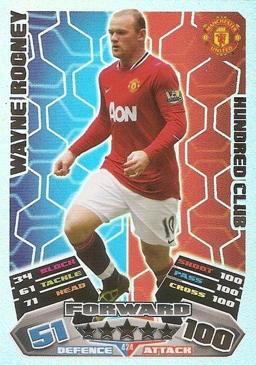MATCH ATTAX 2012 - WAYNE ROONEY  "CLUB 100" CARD