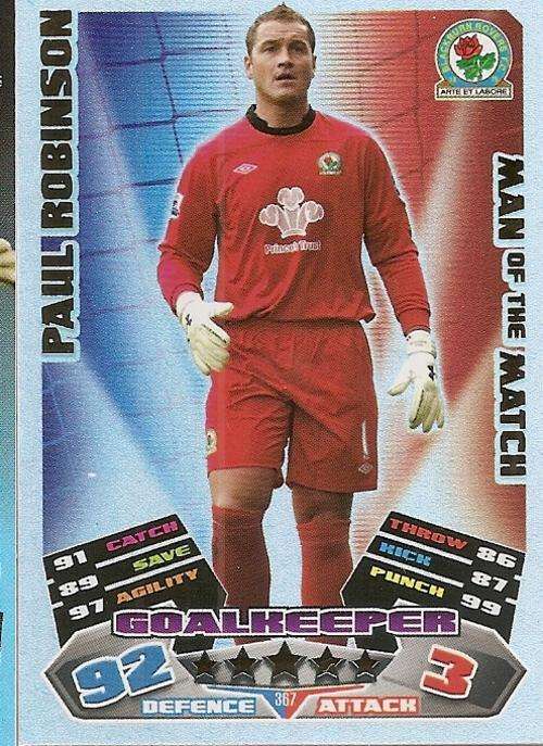 MATCH ATTAX 2012 - PAUL ROBINSON `MAN of the MATCH` CARD