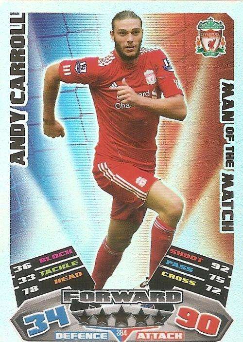 MATCH ATTAX 2012 - ANDY CARROLL "MAN of the MATCH" CARD
