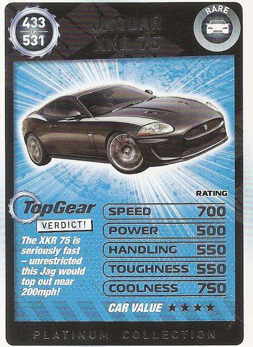TOP GEAR TURBO CHALLENGE PLATINUM - JAGUAR XKR 75 `RARE` 433 CARD
