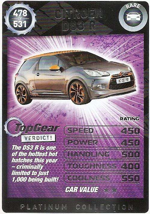 TOP GEAR TURBO CHALLENGE PLATINUM - CITROEN DS3R `RARE` 478 CARD