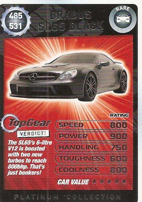 TOP GEAR TURBO CHALLENGE PLATINUM - BRABUS SL65 BLACK `RARE` 485 CARD
