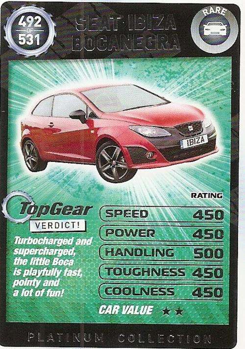 TOP GEAR TURBO CHALLENGE PLATINUM - SEAT IBIZA BOCANEGRA `RARE` 492 CARD