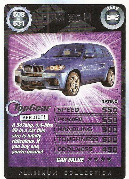 TOP GEAR TURBO CHALLENGE PLATINUM - BMW X5 M `RARE` 508 CARD