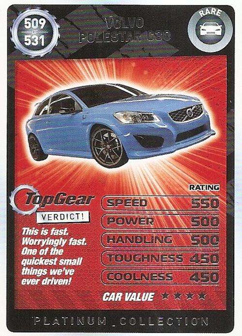 TOP GEAR TURBO CHALLENGE PLATINUM - VOLVO POLESTAR C30 `RARE` 509 CARD
