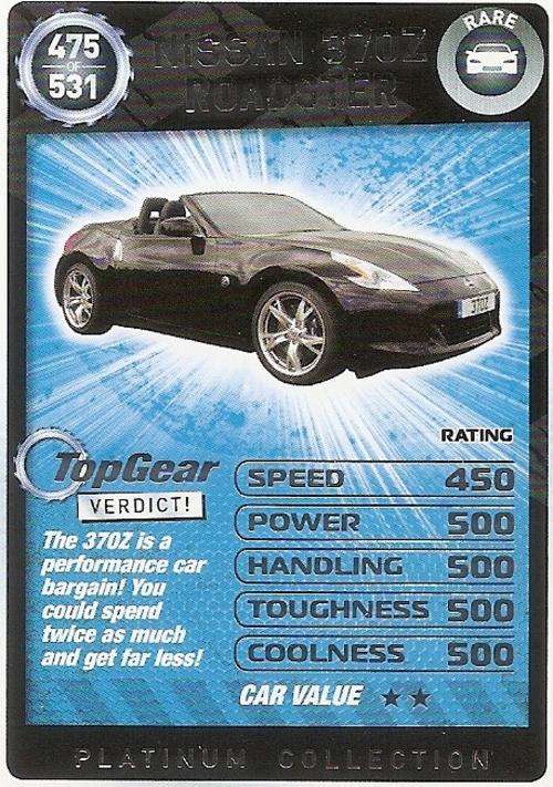 TOP GEAR TURBO CHALLENGE PLATINUM - NISSAN 370Z ROADSTER `RARE` 475 CARD