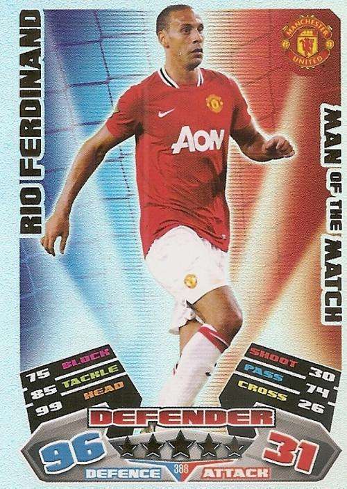 MATCH ATTAX 2012 - RIO FERDINAND "MAN of the MATCH" CARD