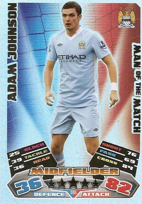 MATCH ATTAX 2012 - ADAM JOHNSON "MAN of the MATCH" CARD
