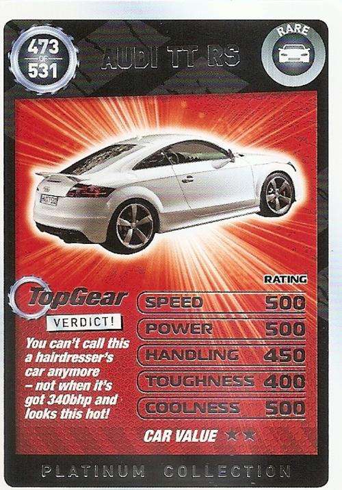 TOP GEAR TURBO CHALLENGE PLATINUM - AUDI TT R8 `RARE` 473 CARD