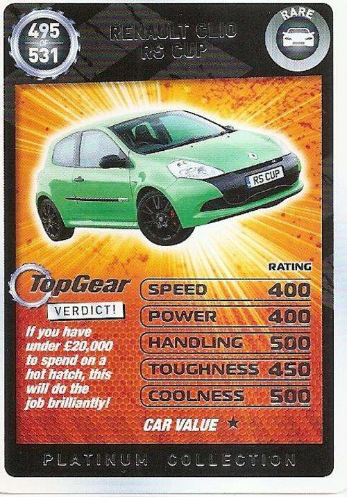 TOP GEAR TURBO CHALLENGE PLATINUM - RENAULT CLIO RS `RARE` 495 CARD