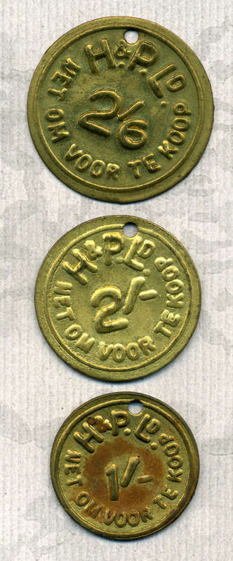 Harding and Parker H&P 1/- , 2/- and 2/6 Tokens
