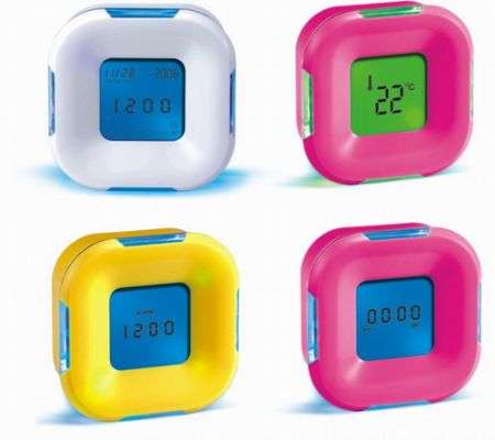 Rotate 4 Sides Double LED Digital Time Temp Alarm Clock