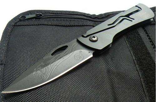 SR248 Black Pocket Lock knife with Tiger Head Motive