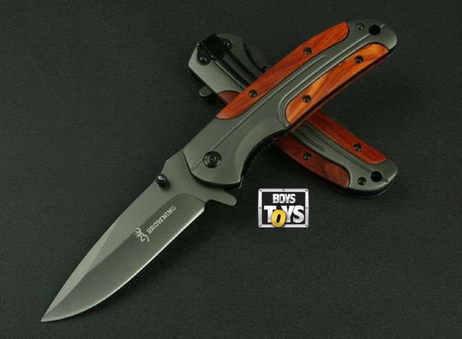 NEW Browning DA43 Hunting Pocket Knife with Drop Point Grey Titanium Blade and Rosewood Handle