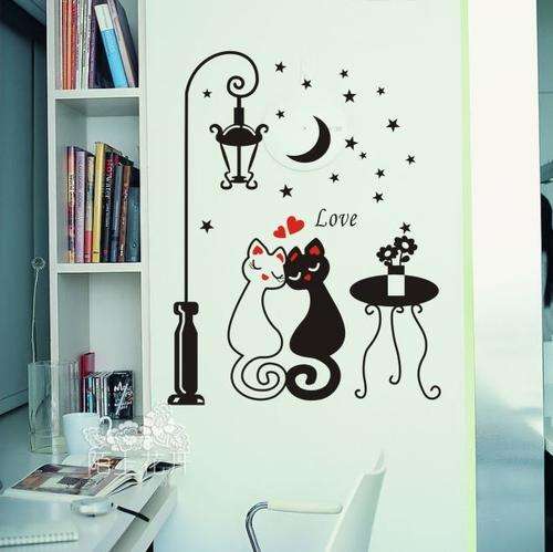Strightlights lovers cat pattern flat wall decal - 70cm x 54cm