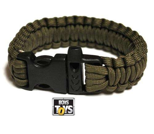 Paracord Survival Rescue Bracelet with Whistle Buckle (Olive Green)