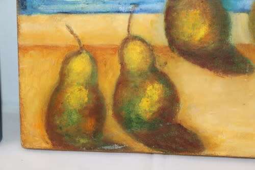 Two lovely and colorful oil paintings on canvas of kitchen scenes