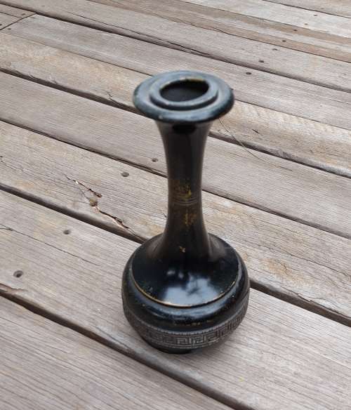 Vintage Brass Etched Engraved Painted Metal Vase Made In England - Collectors item