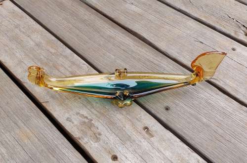 Vintage Murano Glass Gondola, Ashtray, Beautiful Amber and Green