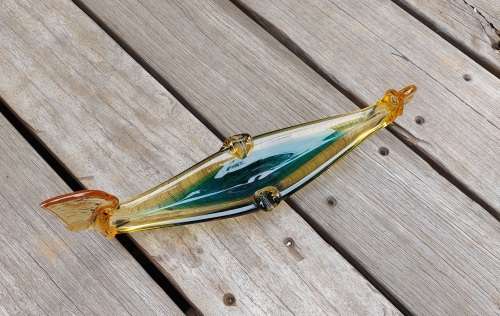 Vintage Murano Glass Gondola, Ashtray, Beautiful Amber and Green