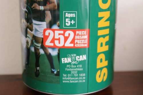 A limited edition `Springboks Fan Can` 252 piece jigsaw puzzle with Fourie Du Preez