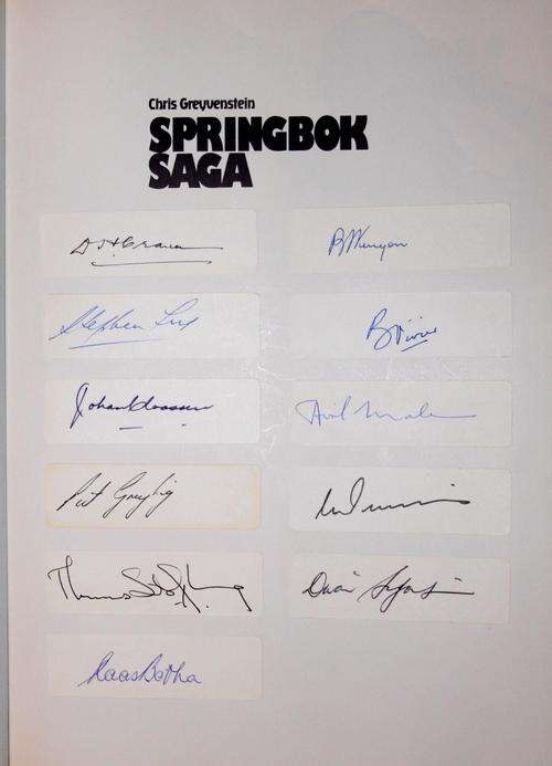 Springbok Saga with 11 Springbok captains' signatures 1937-1986