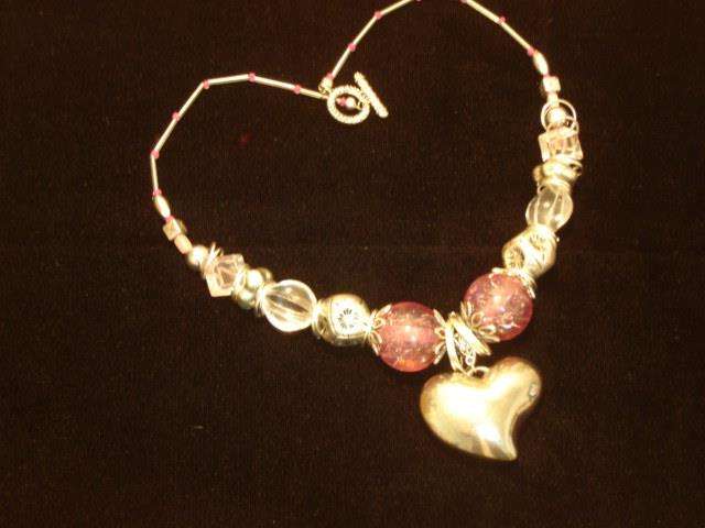 Pink fashion Balls & Silver with Huge Heart Pendant