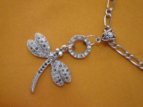 Dragonfly on Diamante Ring Pendant with surprise Extension Necklace