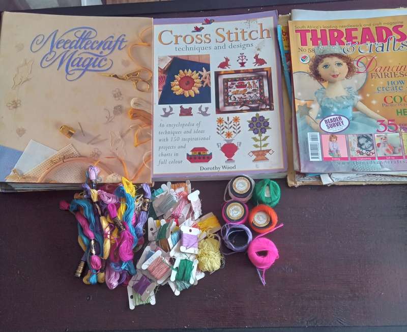 Second hand Embroidery/cross stitch thread and books