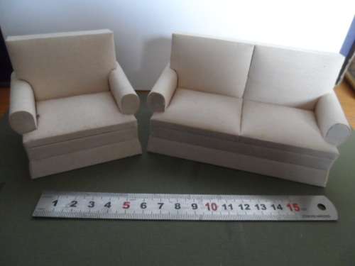 UPHOLSTERED TWO PIECE LOUNGE SUITE  FOR 1/12 SCALE DOLLSHOUSE