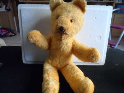 VINTAGE MOHAIR ALL IN ONE BEAR GLASS EYES UNKNOWN MAKER