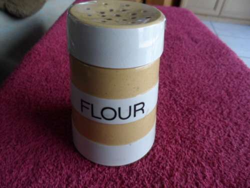 Rare beautiful mustard and white cornish ware flour shaker 14cm high