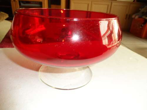 Beautiful large red murano fruit bown on a pedestal