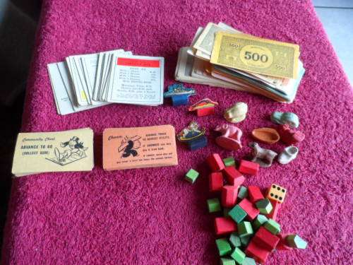 Very old monopoly set without board wooden houses